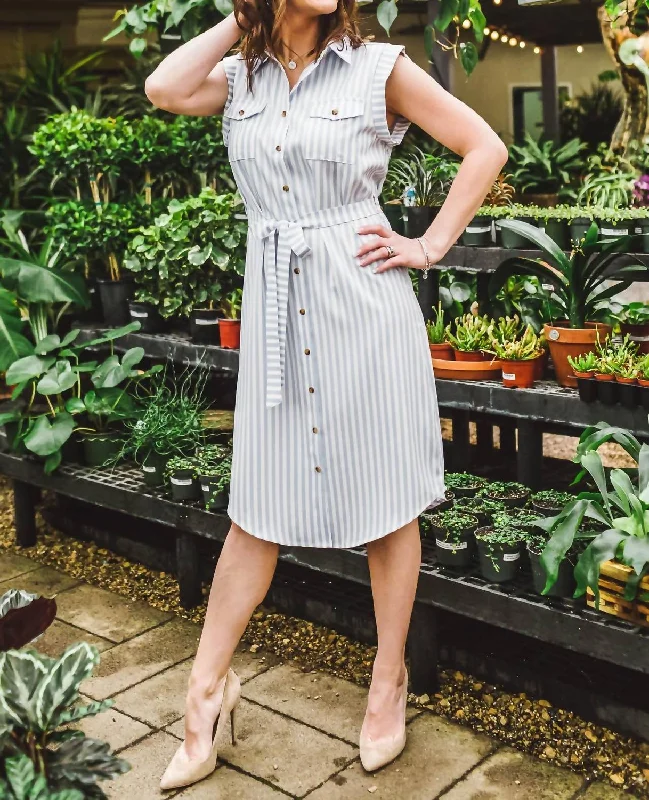 Huge Discounts Striped Shirt Dress In Blue