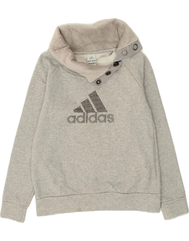 YEAR-End Clearance ADIDAS Womens Graphic Button Neck Sweatshirt Jumper UK 8/10 Small Grey