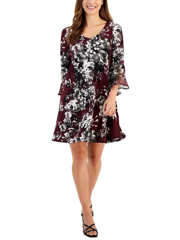 Today’s Deal Petites Womens Floral Mini Fit & Flare Dress
