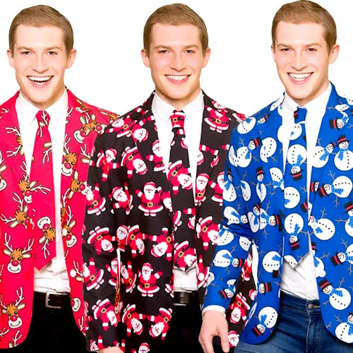 Massive Deals Fun Christmas Jacket & Tie Sets Men Festive Holiday Blazers