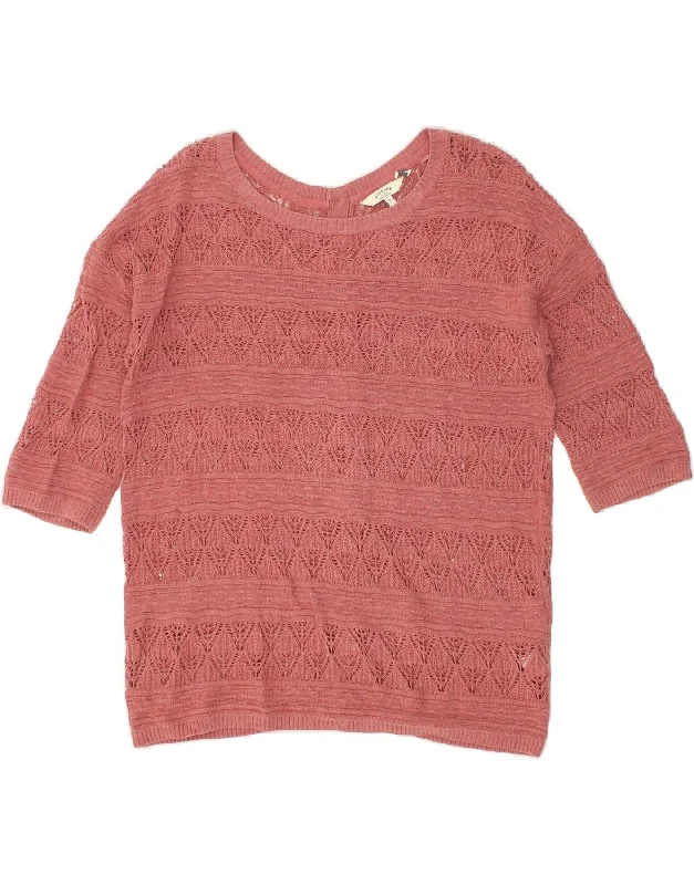 Deal Dash FAT FACE Womens 3/4 Sleeve Boat Neck Jumper Sweater UK 8 Small  Pink