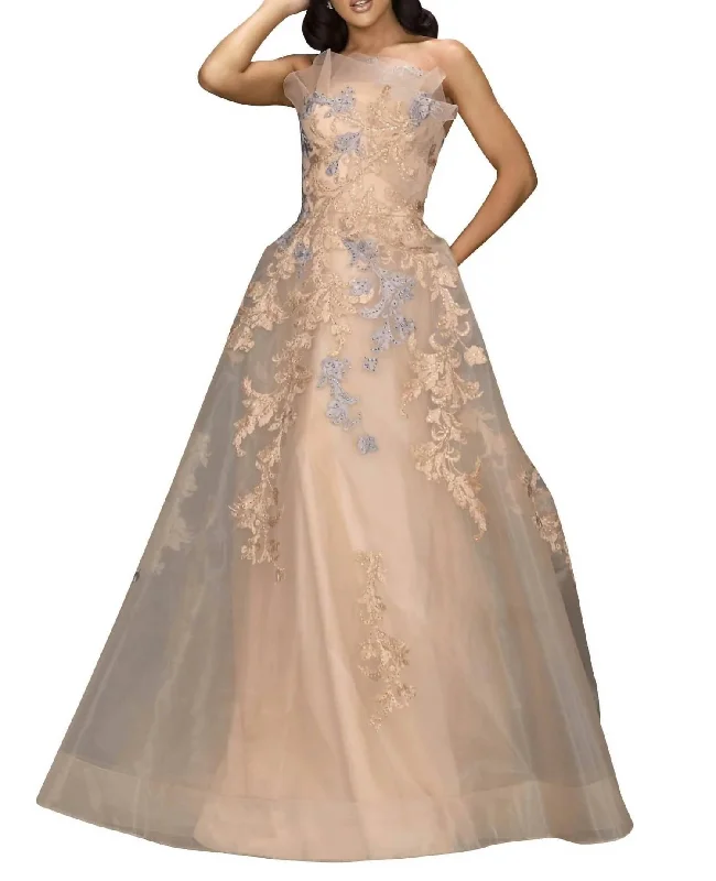Price Reduction Cocktail Gown In Champagne/taupe