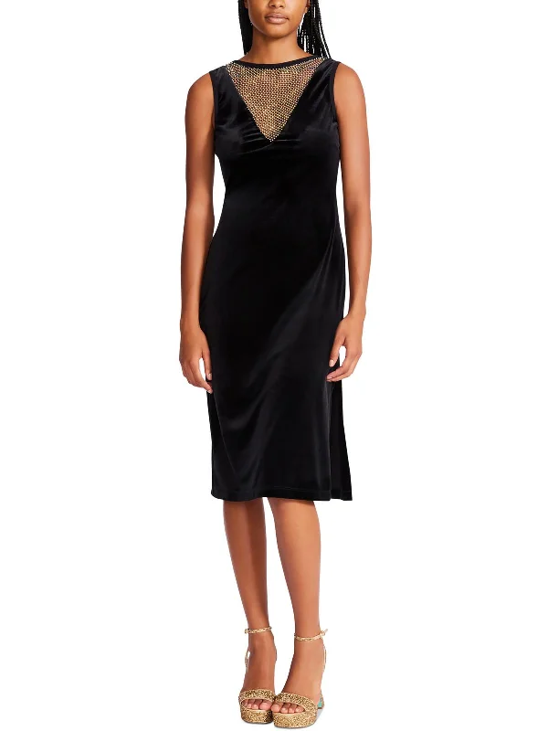 Markdowns Womens Velvet Midi Bodycon Dress