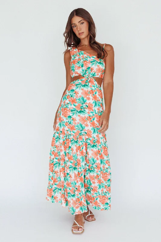 New Markdowns Evening Breeze Cut-Out Waist Maxi Dress Floral Orange