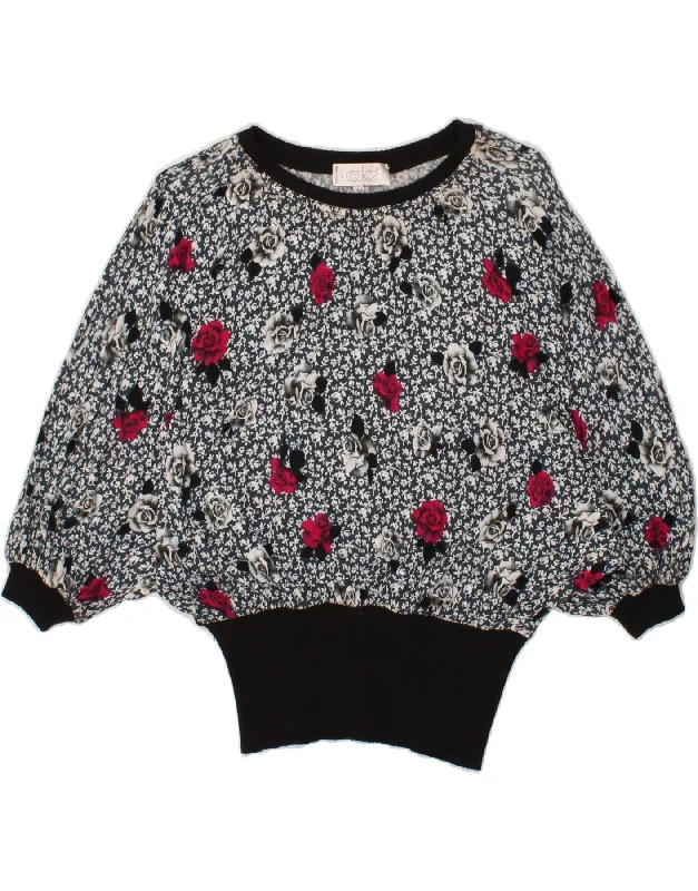 Extra Discounts CODICE Womens Batwing Crew Neck Jumper Sweater IT 44 Medium Black Floral