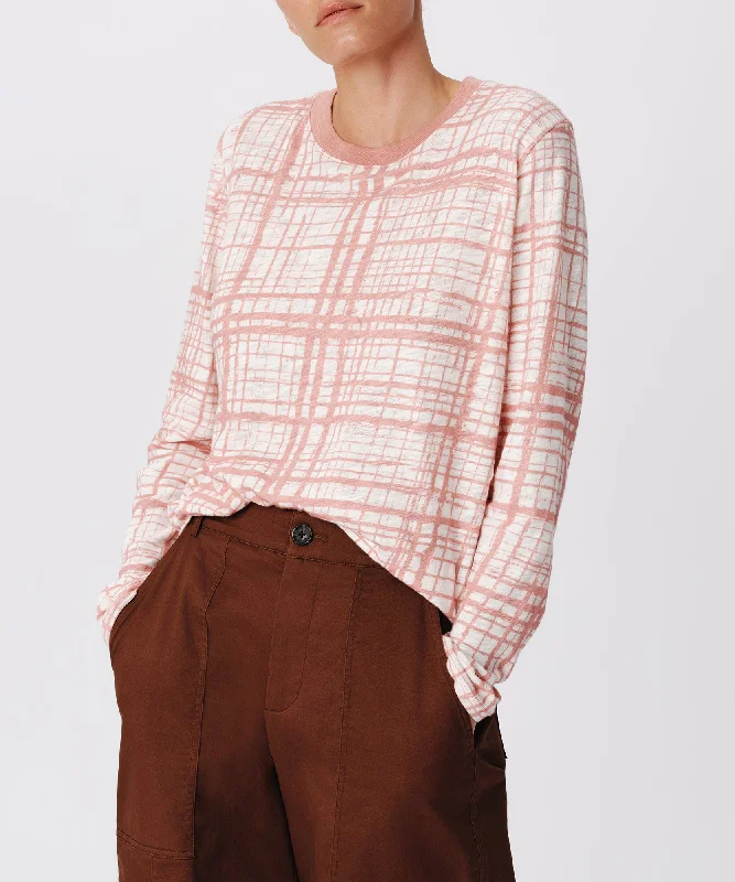 Final Clearance Slub Jersey with Crosshatch Long Sleeve Tee - Faded Rosewood-Chalk