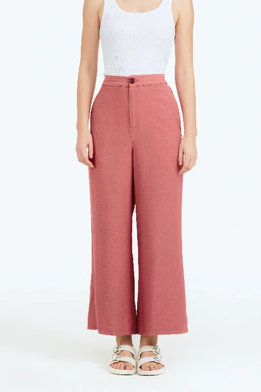 Don't Wait Simone Cotton Blend Wide Leg Pants in Romantic Red