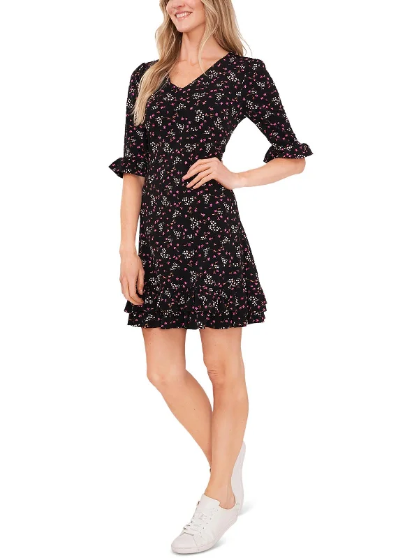 Crazy Deals Womens Ruffled V Neck Mini Dress