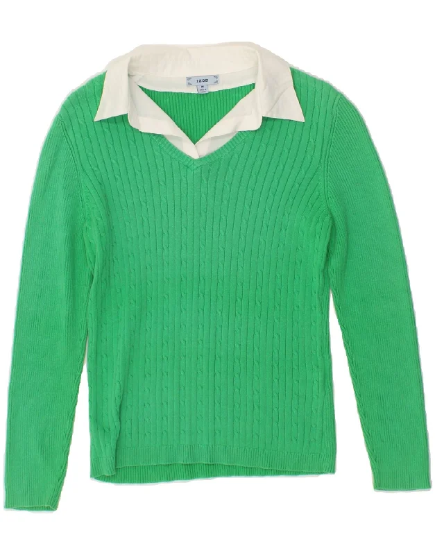 Final Sale IZOD Womens Polo Neck Jumper Sweater UK 12 Medium Green Cotton