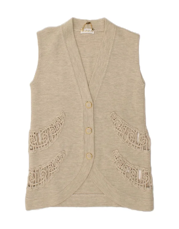 Hot Deal VINTAGE Womens Sleeveless Cardigan Sweater UK 10 Small Beige