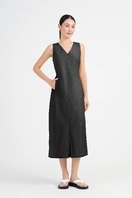 Price Drop Leslie Sleeveless Nylon Midaxi Dress in Charcoal Grey