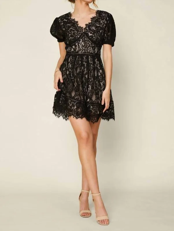 YEAR-End Clearance The Alva Short Sleeve Lace Trim Mini Dress In Black