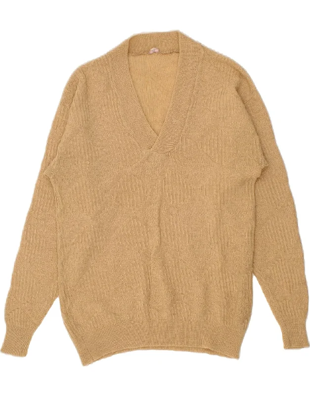 Deal of the Day VINTAGE Womens V-Neck Jumper Sweater UK 16 Large Beige