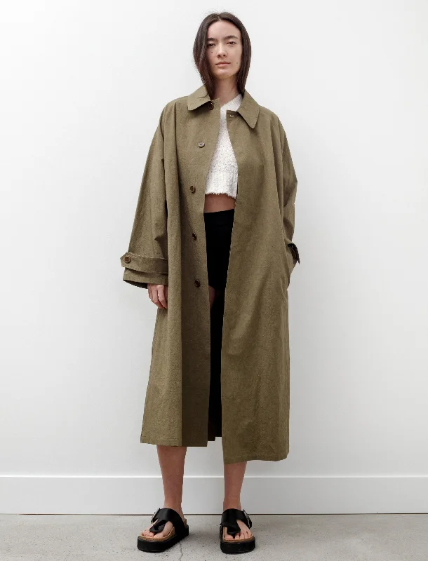 Discount Mania Oversized Trench Coat Cotton Linen Dark Olive
