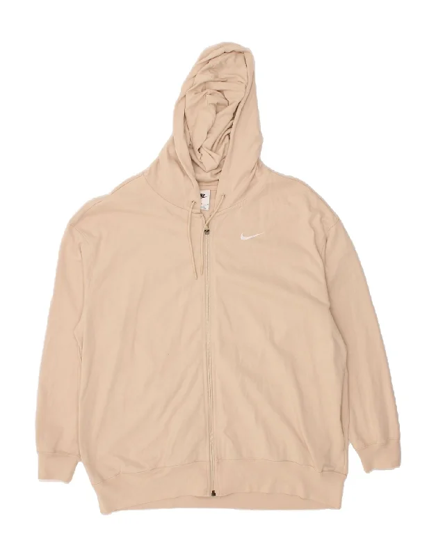 Midnight Madness NIKE Womens Oversized Zip Hoodie Sweater UK 14 Medium Beige Cotton
