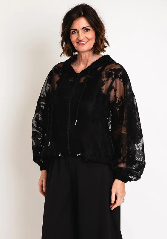 Last Chance Natalia Collection One Size Sheer Hooded Jacket, Black