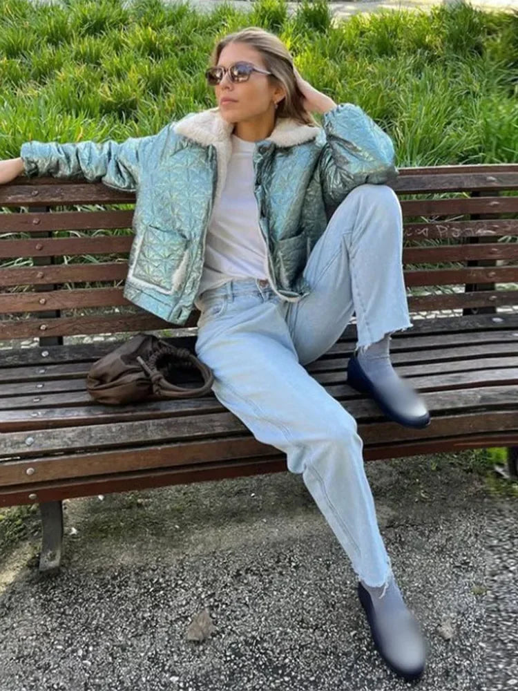 Lowest Price Vintage Lapel Wool Leather Patchwork Elegant Short Winter Warm Coat