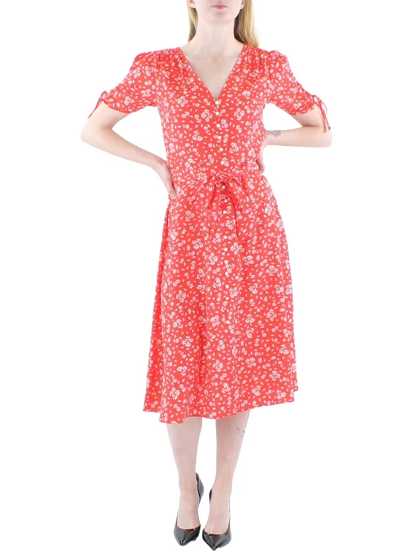 Instant Savings Womens Crepe Floral Print Fit & Flare Dress