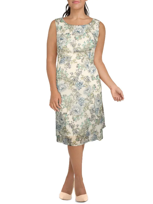 Flash Sale Plus Womens Chiffon Floral Shift Dress