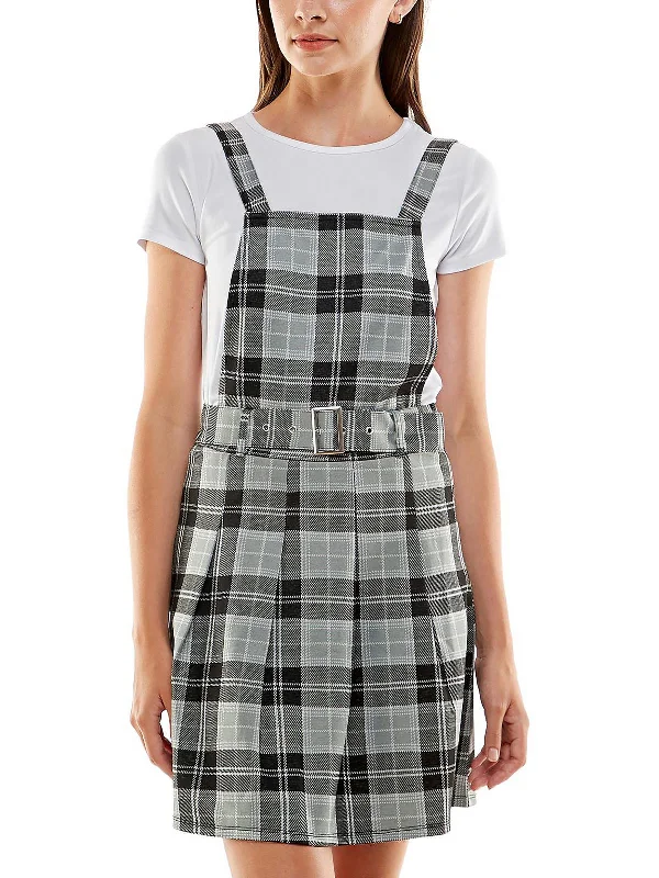 Act Now Juniors Womens Woven Plaid Two Piece Dress