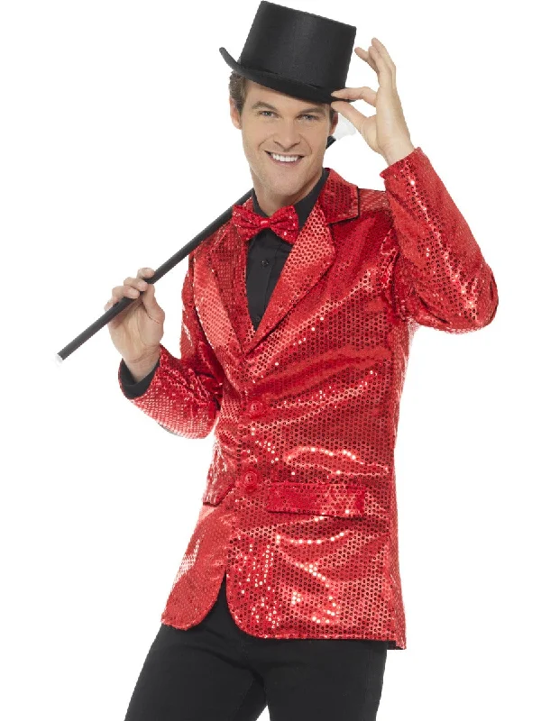 Sneak Peek Sale Men's Cabaret Carnival Circus Red Sequin Jacket Fancy Dress Costume