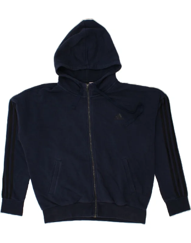 Exclusive Deal ADIDAS Womens Oversized Zip Hoodie Sweater UK 16/18 Large Navy Blue Cotton