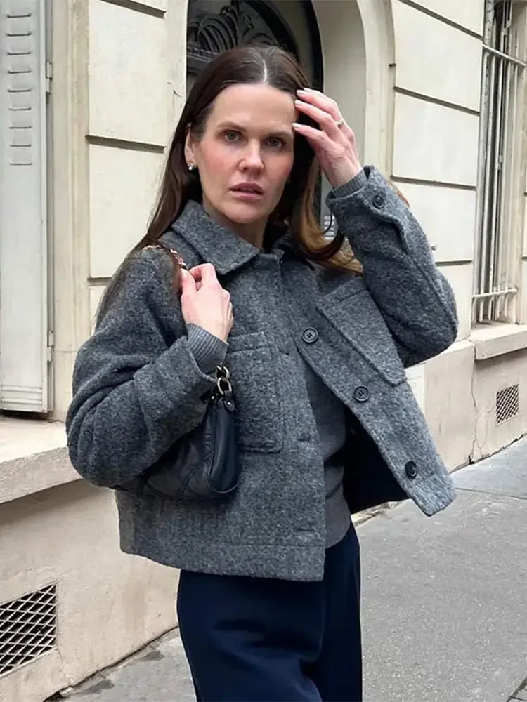 Price Drop Solid Single Chic Lapel Long Cropped Warm Autumn Winter Coat