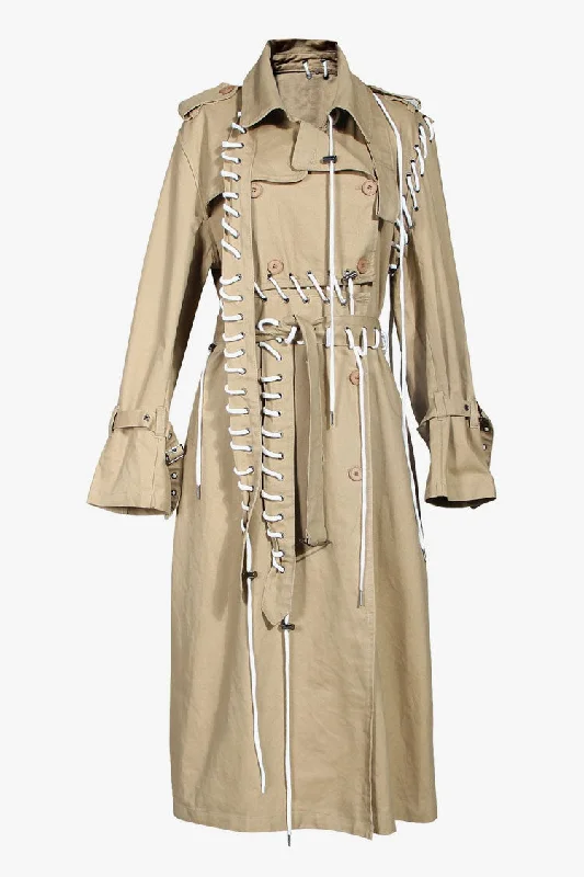 Early Access Distinctive Collared  Epaulette Lace Up Double Breasted Belted Trench Coat