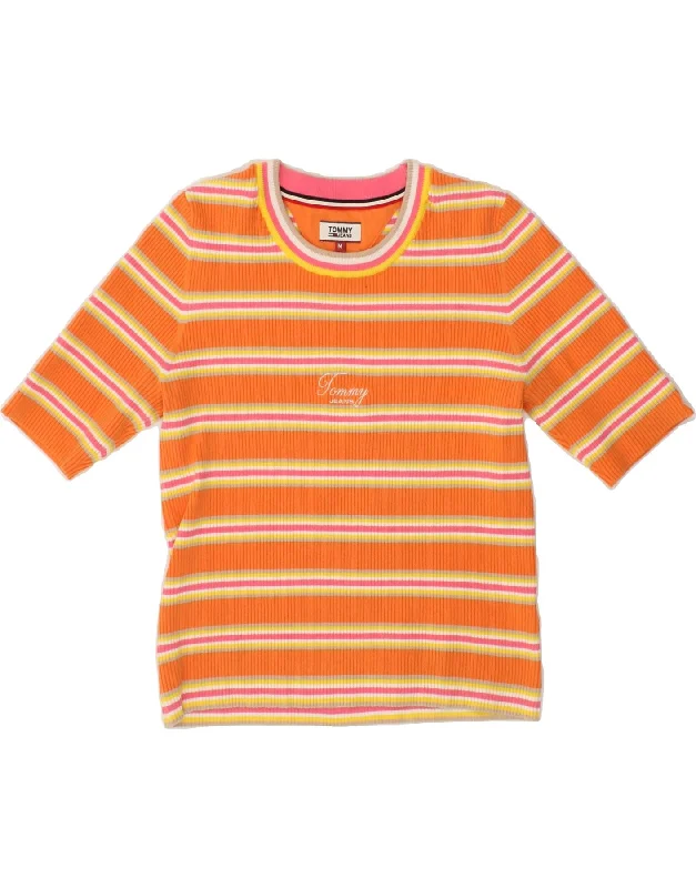 Flash Deals TOMMY HILFIGER Womens Crop Crew Neck Jumper Sweater UK 12 Medium Orange