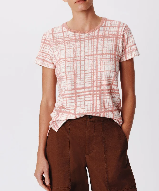 Exclusive Savings Slub Jersey with Crosshatch Schoolboy Short Sleeve Crew Neck Tee - Faded Rosewood-Chalk