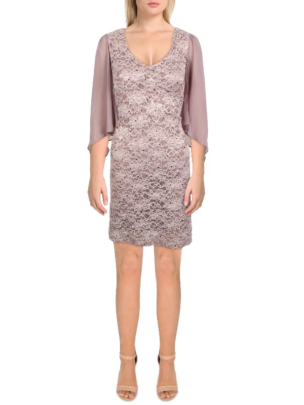 Season Finale Sale Petites Womens Lace Knee Cocktail and Party Dress