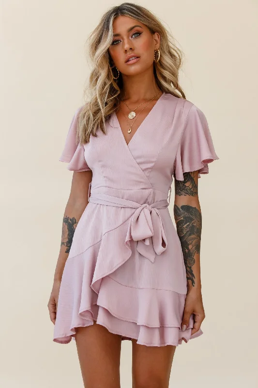 Epic Deals Cami Angel Sleeve Faux Wrap Dress Blush