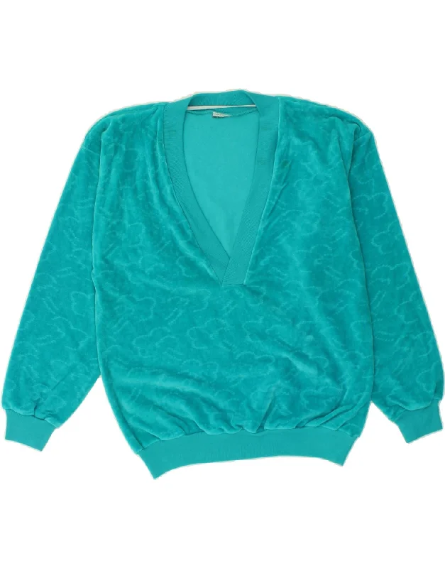 YEAR-End Sale VINTAGE Womens V-Neck Jumper Sweater UK 16 Large Turquoise
