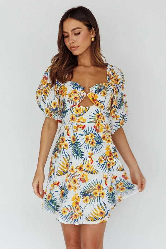 Online Specials Alpha Cut-Out Bodice Mini Dress Floral White