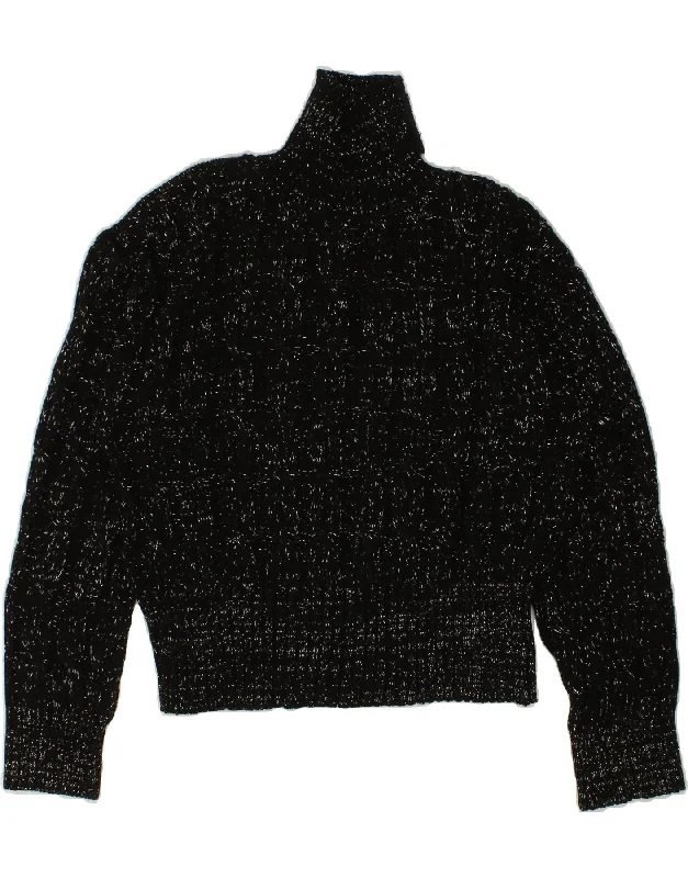 Bargain Prices VINTAGE Womens Crop Roll Neck Jumper Sweater UK 10/12 Medium Black Flecked
