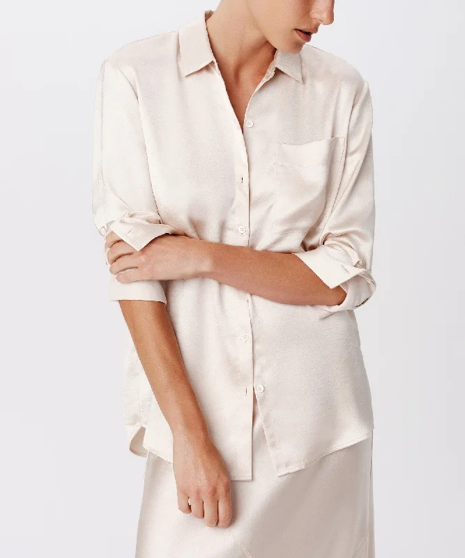 Huge Discounts Cracked Satin Boyfriend Shirt - Vanilla Mist