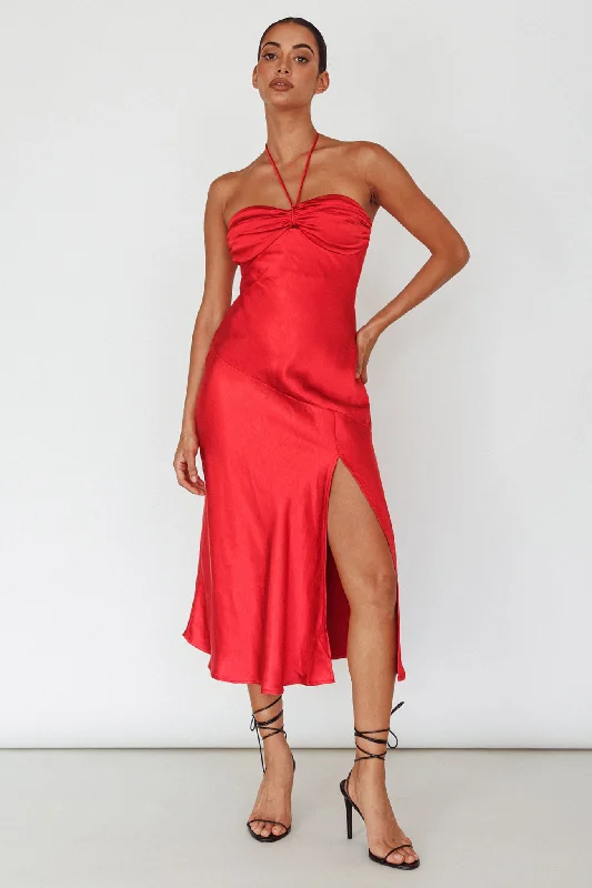 Exclusive Savings Kindred Spirit Strapless Gathered Bust Midi Dress Red