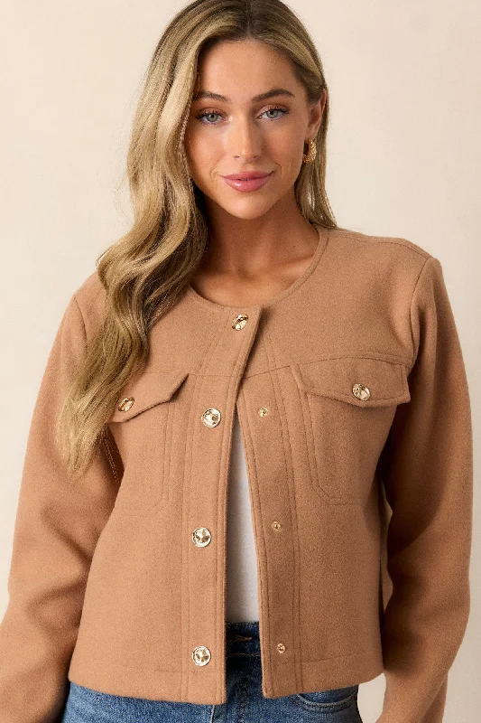 Sale Event Many Directions Camel Brown Cropped Tweed Jacket