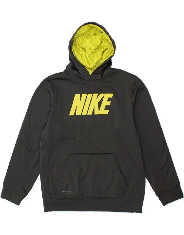 Daily Specials NIKE Womens Therma-Fit Graphic Hoodie Jumper UK 18 XL Grey Polyester