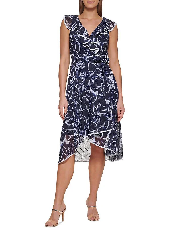 New Markdowns Womens Faux Wrap Hi-Low Midi Dress