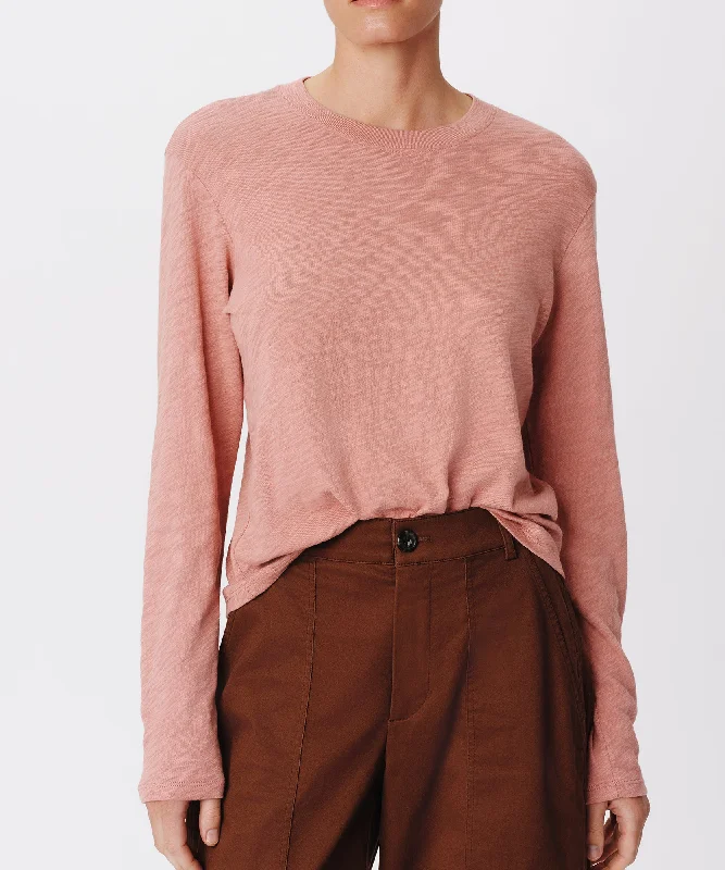 Extra Savings Slub Jersey Long Sleeve Crop Tee - Faded Rosewood