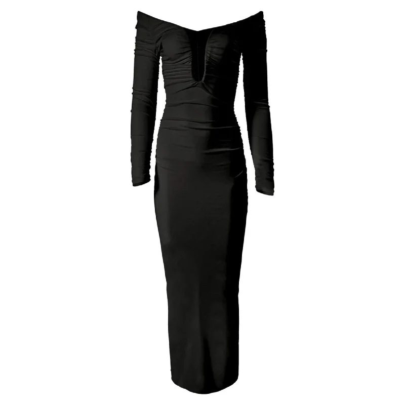 TIME-Limited Offer Deep U Neckline Ruched Midi Dress
