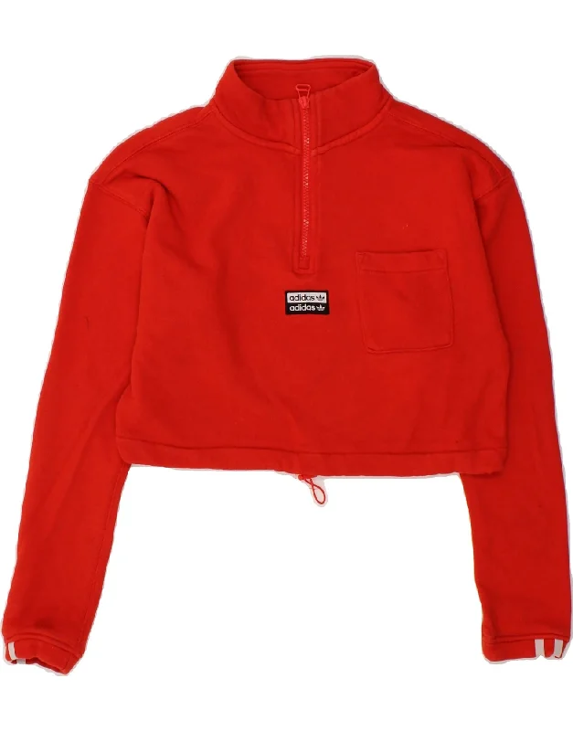 Super Deal ADIDAS Womens Crop Zip Neck Sweatshirt Jumper UK 6 Small Red Cotton