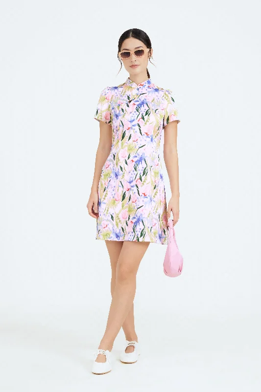 Best Deals Sleeved Cheongsam in Tulip Print