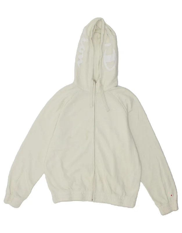 New Markdowns CHAMPION Womens Graphic Zip Hoodie Sweater UK 18 XL White Cotton
