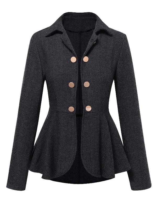 Extra Discounts Black 1950s Lapel Ruffles Double Breasted Jacket