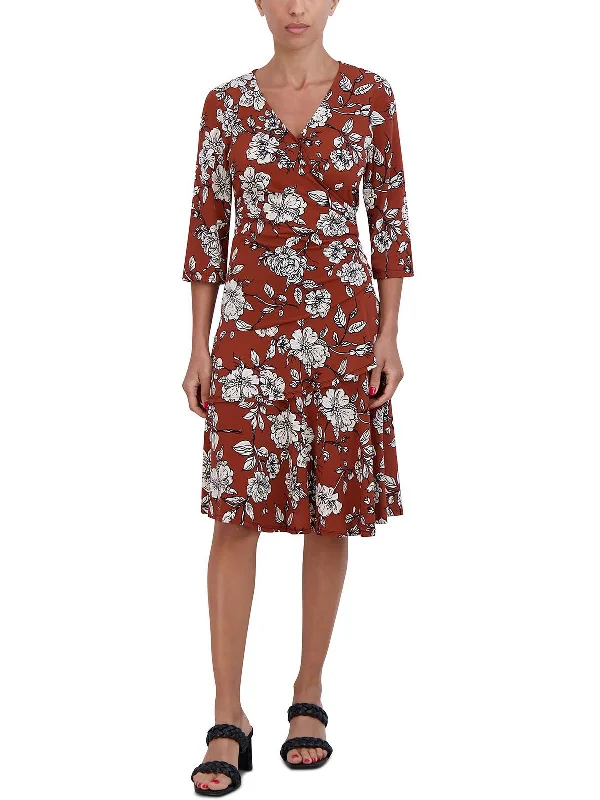 Best Seller Petites Womens Ruched Midi Fit & Flare Dress