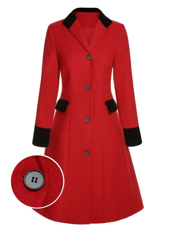 Special Discount Red & Black 1950s Lapel Button Pocket Coat