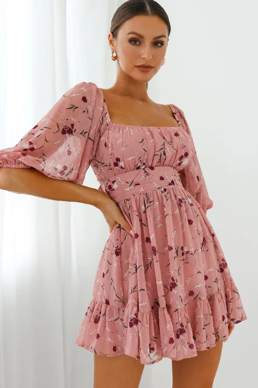 Weekend Special Abby Off-Shoulder Tie-Up Back Dress Floral Print Rose