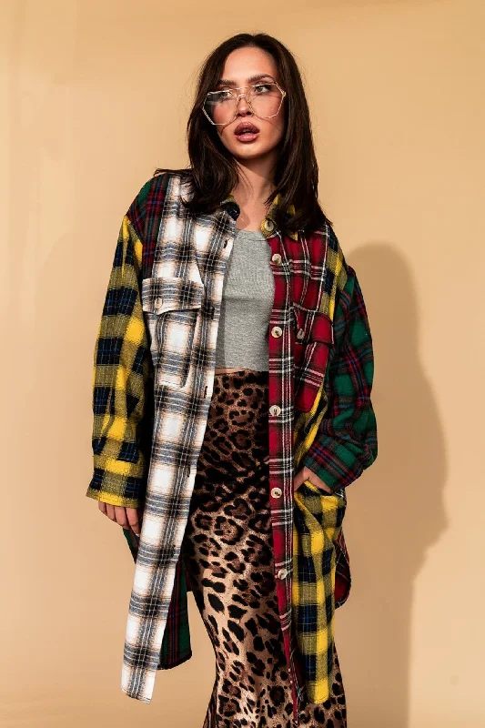 Bargain Prices Zuri Oversized Grunge Flannel in Color Block Patchwork